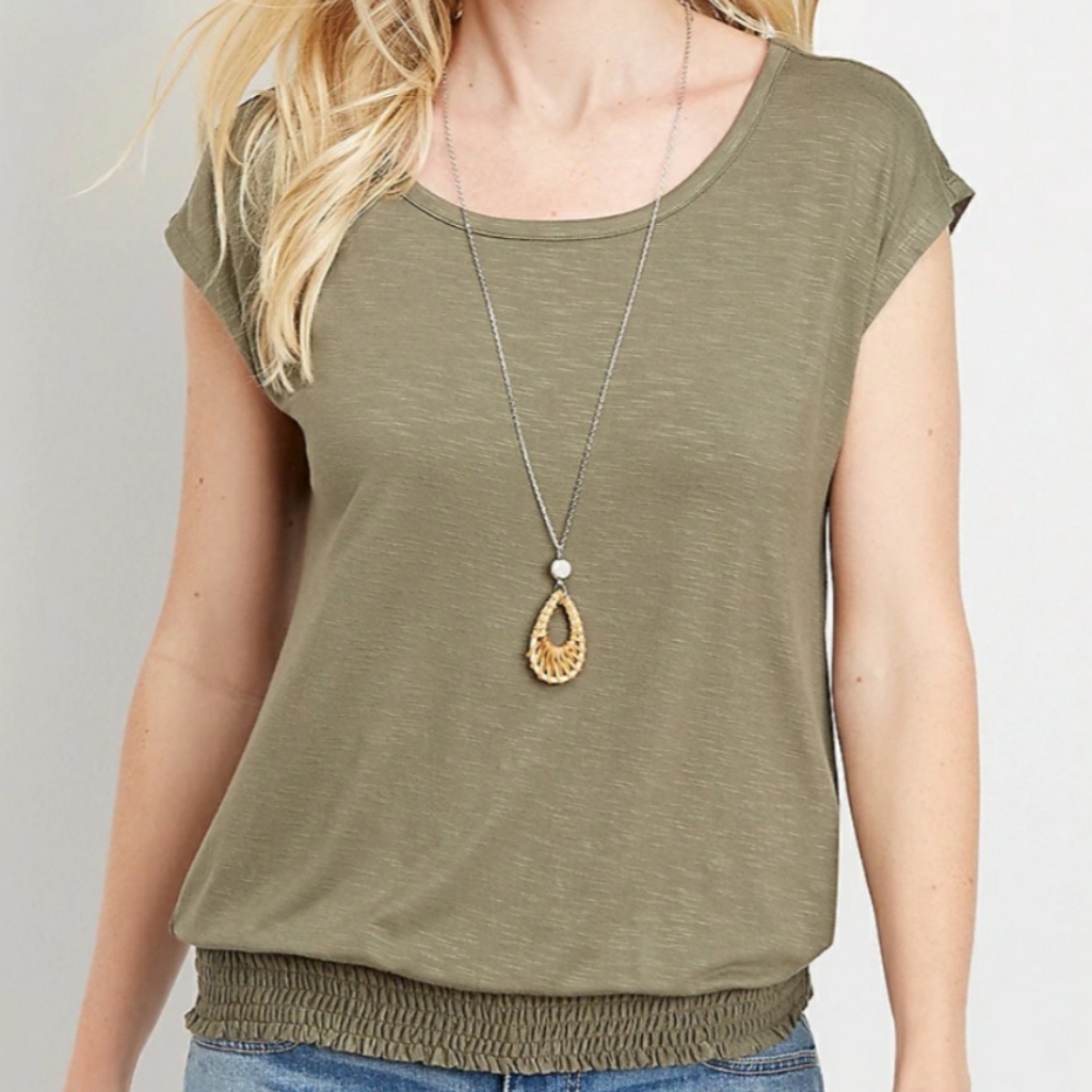 Solid Smocked Hem Tee